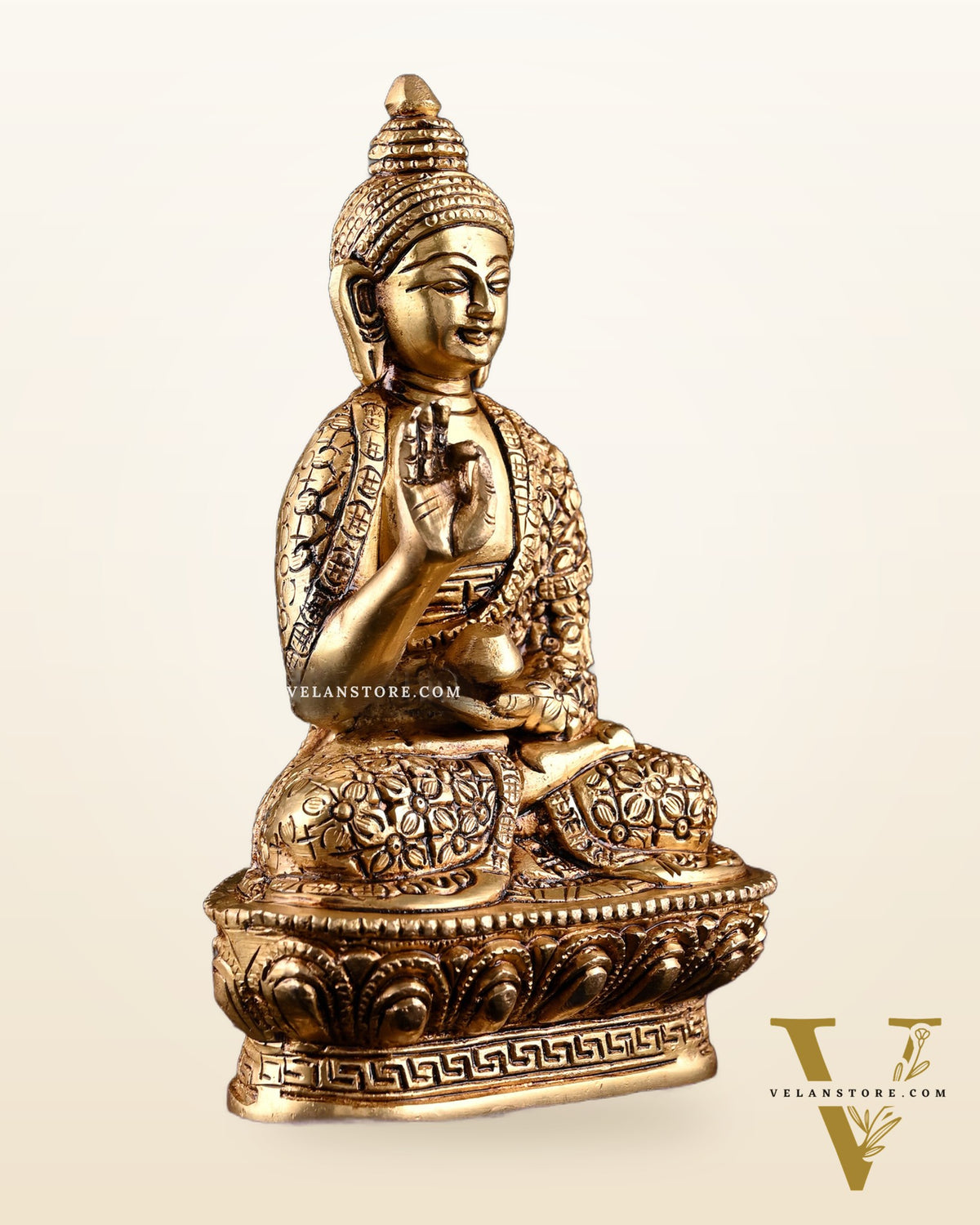 Brass blessing Buddha Idol antique tone | 7"