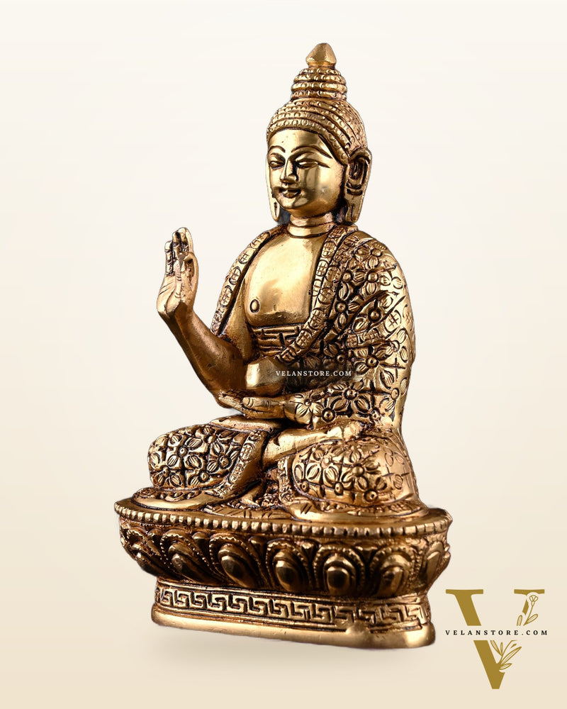 Brass blessing Buddha Idol antique tone | 7"