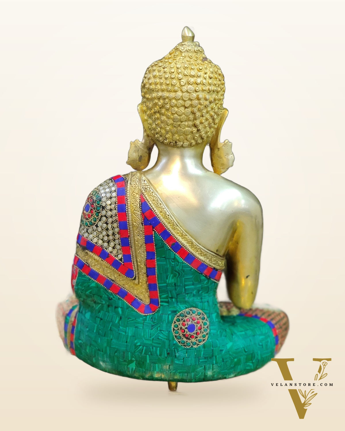 Brass Blessing Buddha with Stonework 16"