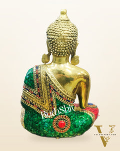 Brass Blessing Buddha with Stonework 16"
