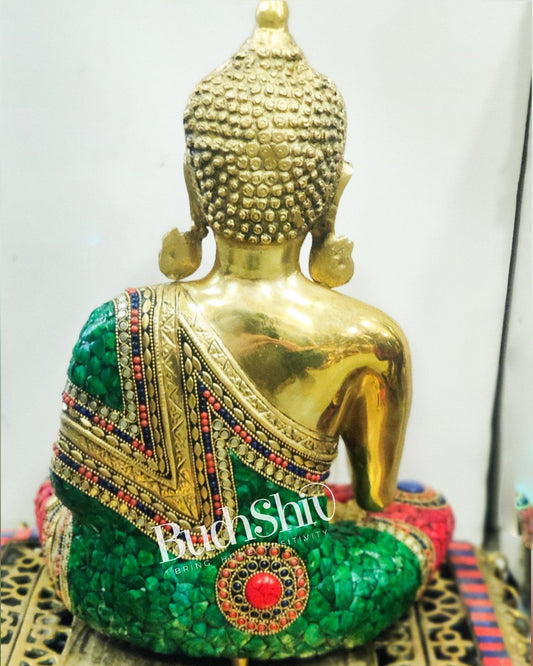 Brass Blessing Buddha with Stonework 16"