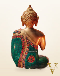 Brass Blessing buddha with stonework 8"