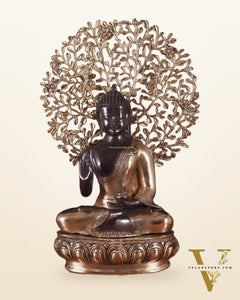 Brass Blessing Buddha with Tree Statue – Black Edition, 20 Inch