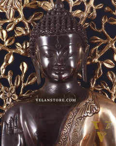Brass Blessing Buddha with Tree Statue – Black Edition, 20 Inch