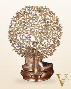 Brass Blessing Buddha with Tree Statue – Black Edition, 20 Inch