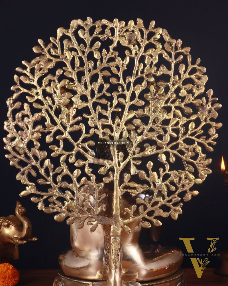 Brass Blessing Buddha with Tree Statue – Black Edition, 20 Inch