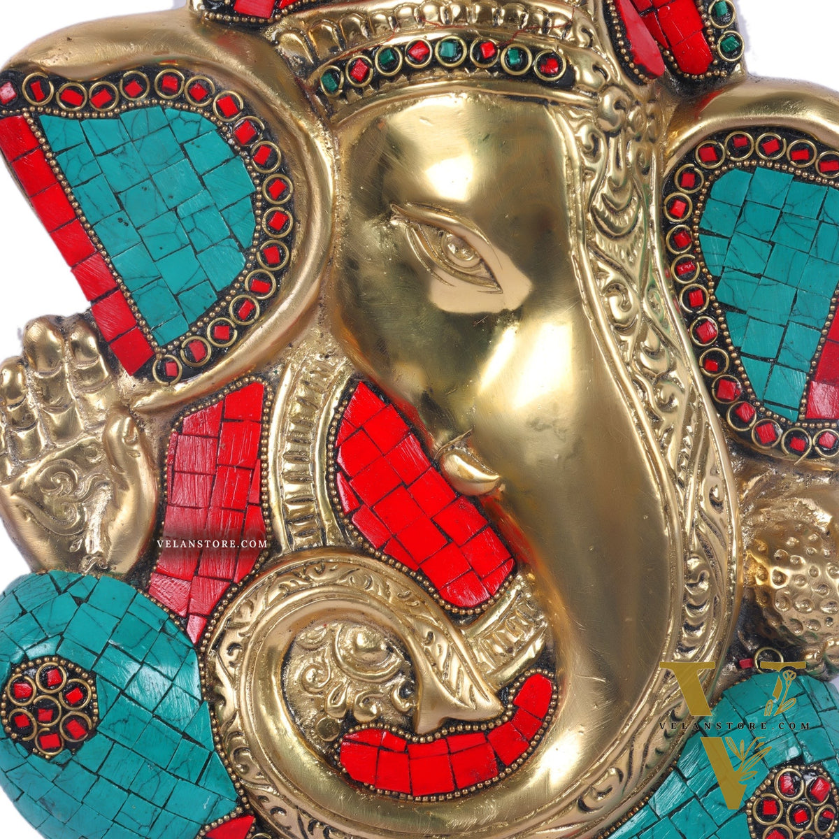 Brass Blessing Ganesha Wall Hanging Stonework 10"