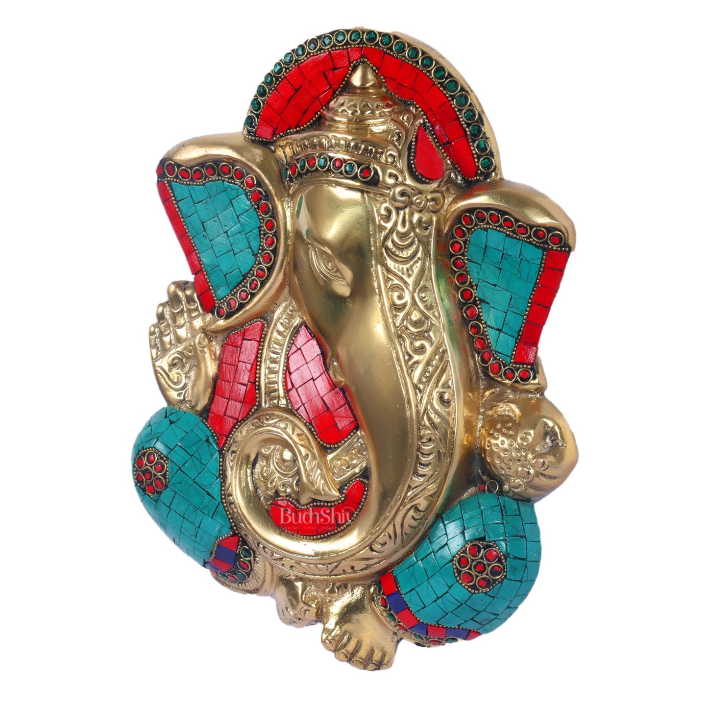 Brass Blessing Ganesha Wall Hanging Stonework 10"