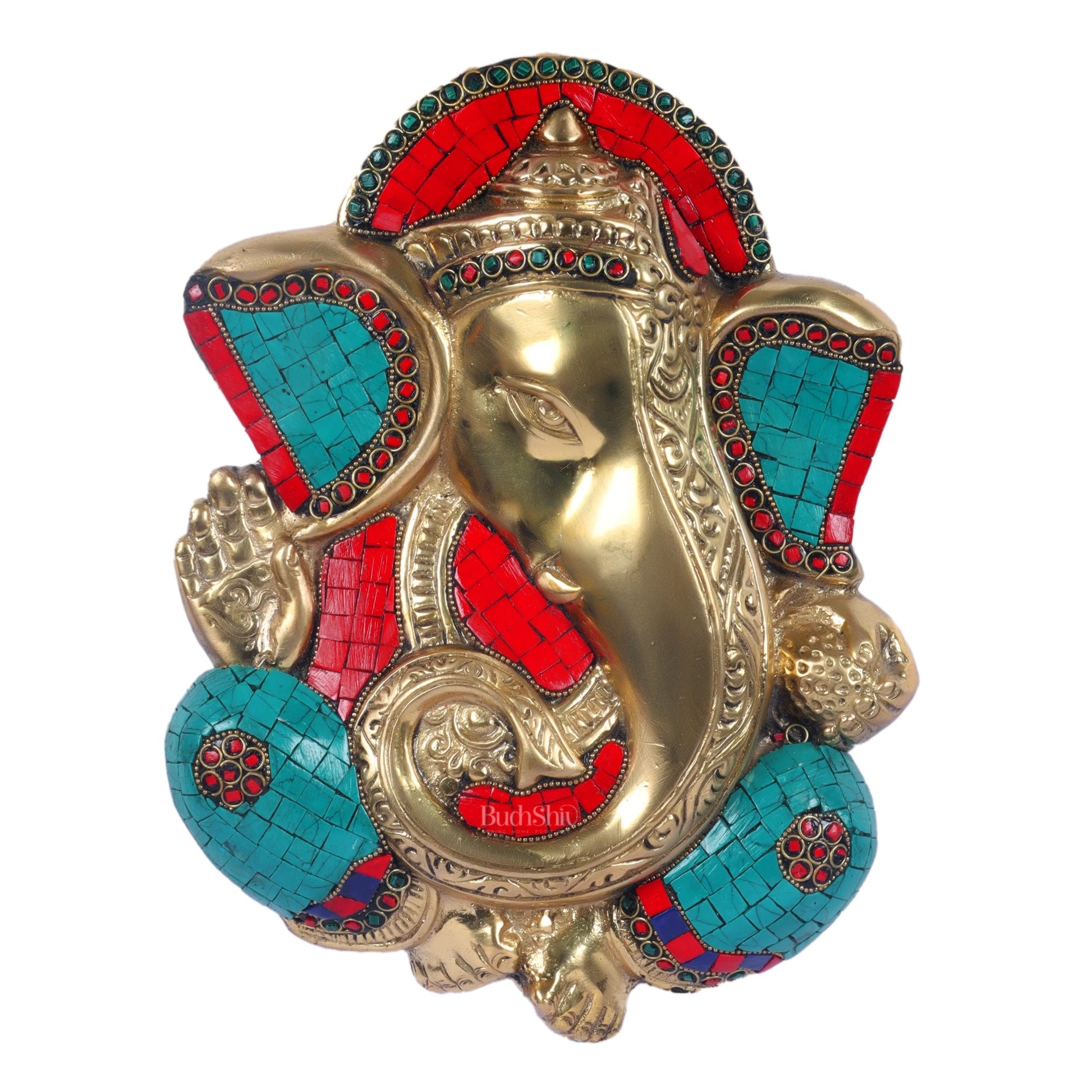 Brass Blessing Ganesha Wall Hanging Stonework 10"