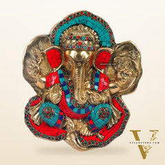 Brass Blessing Ganesha Wall Hanging Stonework 9"