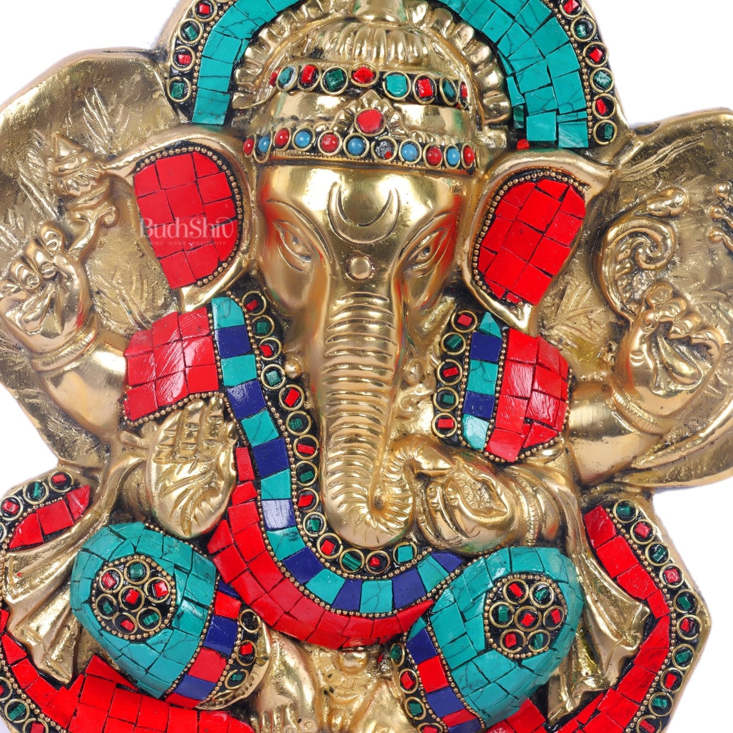 Brass Blessing Ganesha Wall Hanging Stonework 9"