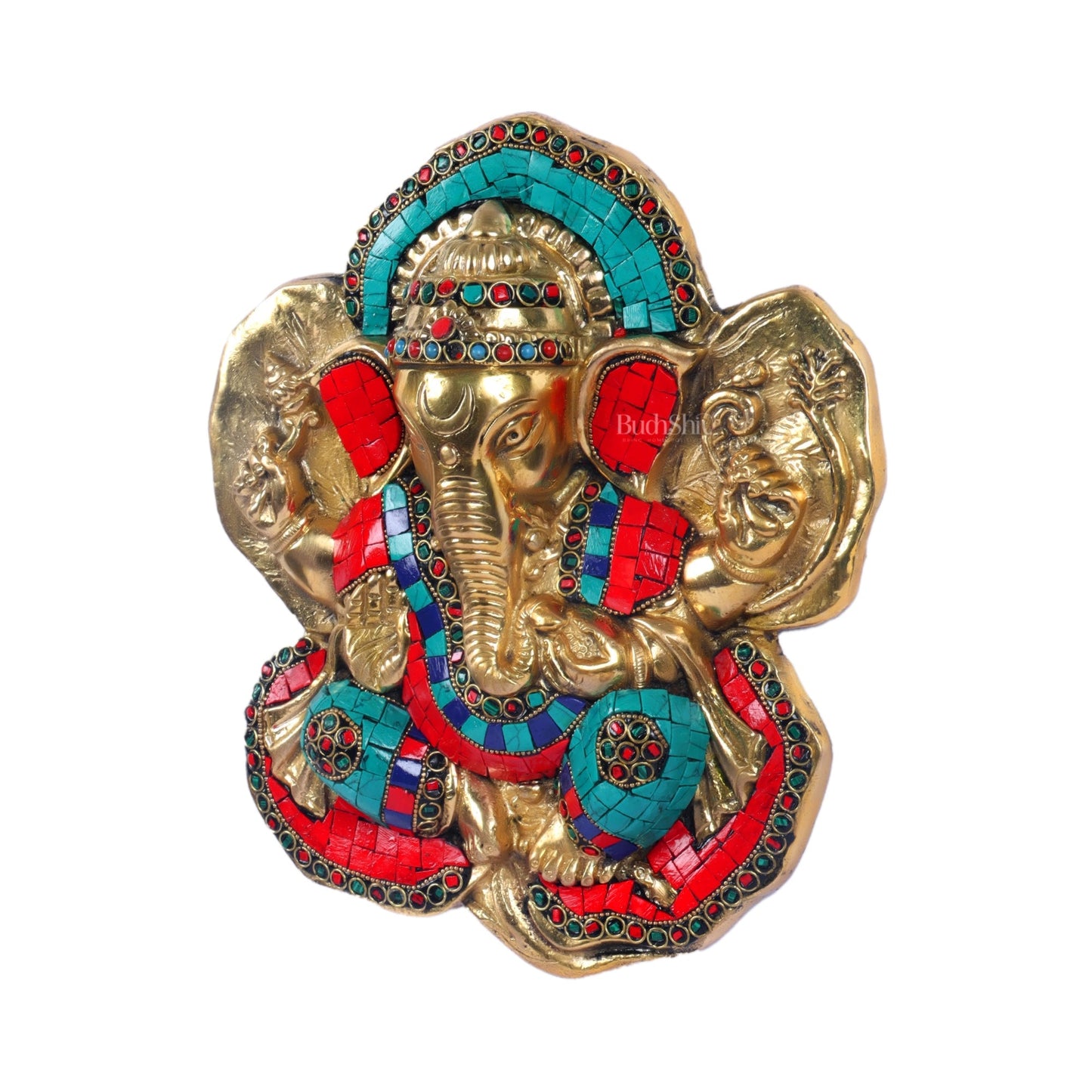 Brass Blessing Ganesha Wall Hanging Stonework 9"