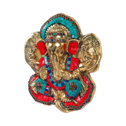 Brass Blessing Ganesha Wall Hanging Stonework 9"