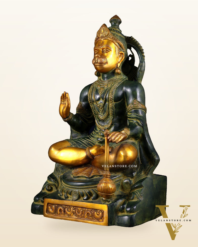 Brass Blessing Hanuman Statue – Green Tone, 17.5 Inch