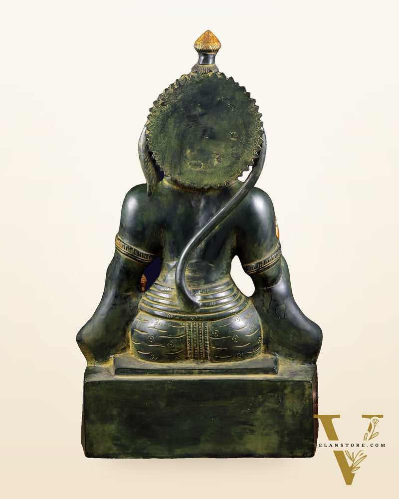 Brass Blessing Hanuman Statue – Green Tone, 17.5 Inch