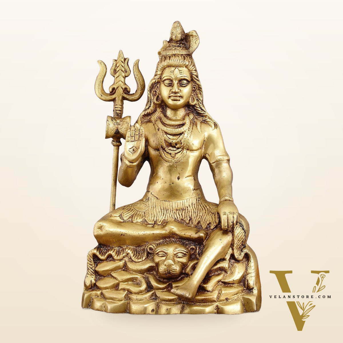 Brass Blessing Lord Shiva Statue - 14" with Elegant Detailing