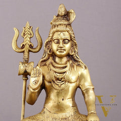 Brass Blessing Lord Shiva Statue - 14" with Elegant Detailing