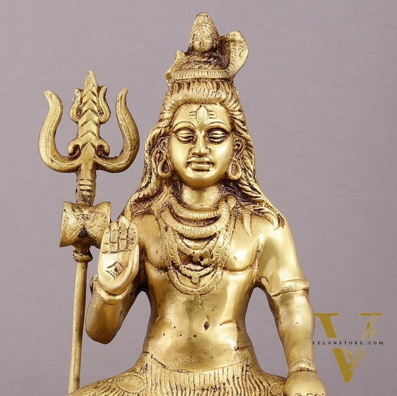 Brass Blessing Lord Shiva Statue - 14" with Elegant Detailing