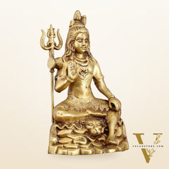 Brass Blessing Lord Shiva Statue - 14" with Elegant Detailing