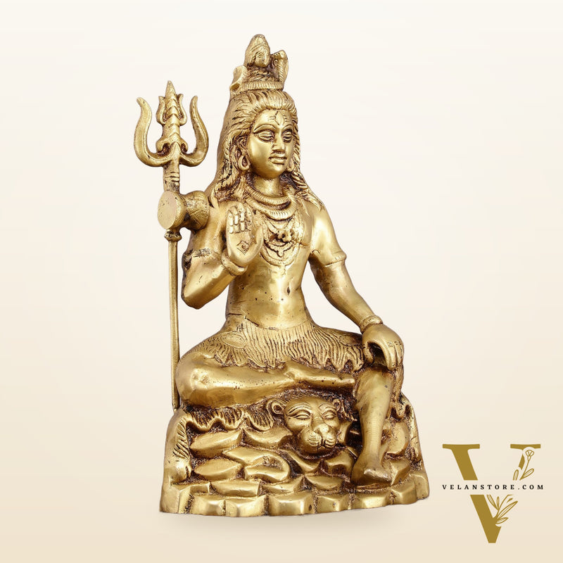 Brass Blessing Lord Shiva Statue - 14" with Elegant Detailing