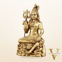 Brass Blessing Lord Shiva Statue - 14" with Elegant Detailing