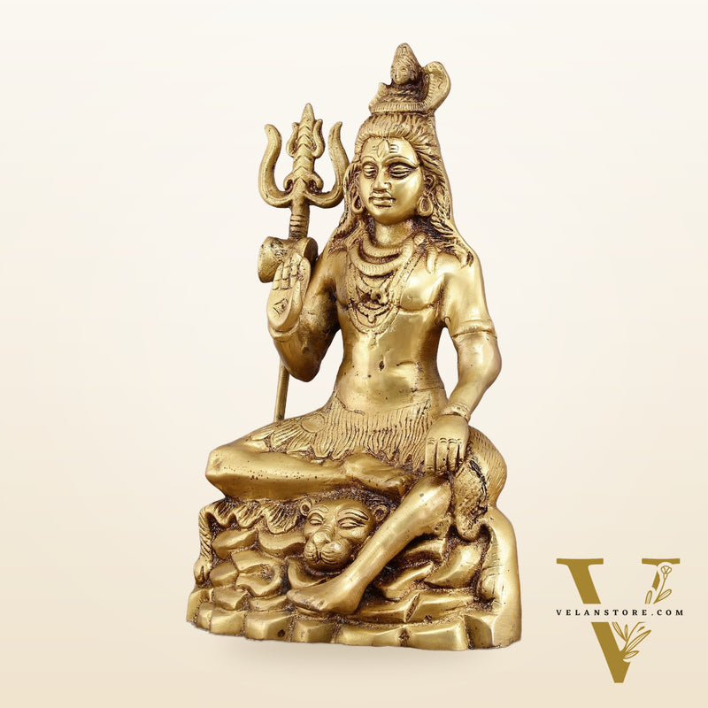 Brass Blessing Lord Shiva Statue - 14" with Elegant Detailing