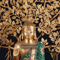 Brass Buddha Abhaya Mudra Statue & Superfine Kalpavriksha Tree – Divine Decor Combo