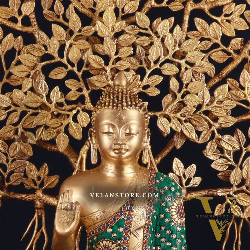 Brass Buddha Abhaya Mudra Statue & Superfine Kalpavriksha Tree – Divine Decor Combo