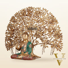 Brass Buddha Abhaya Mudra Statue & Superfine Kalpavriksha Tree – Divine Decor Combo