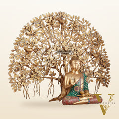 Brass Buddha Abhaya Mudra Statue & Superfine Kalpavriksha Tree – Divine Decor Combo