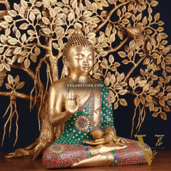 Brass Buddha Abhaya Mudra Statue & Superfine Kalpavriksha Tree – Divine Decor Combo