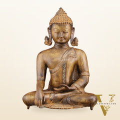 Brass Buddha Bhoomi Sparsha Antique Finish Statue | 14 inch