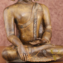 Brass Buddha Bhoomi Sparsha Antique Finish Statue | 14 inch