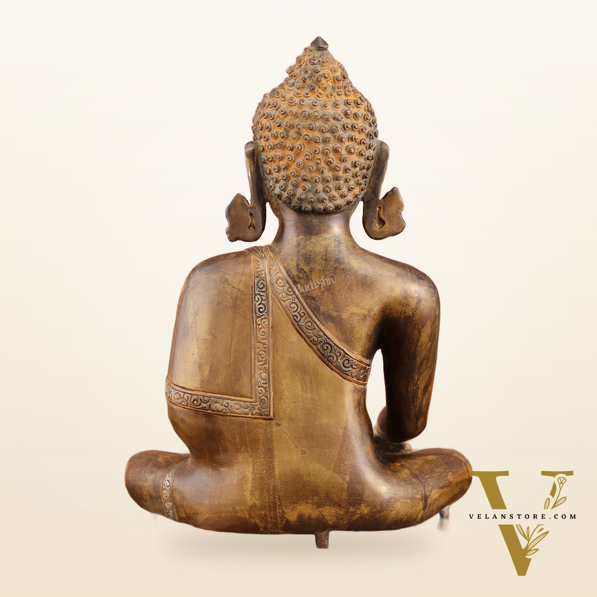 Brass Buddha Bhoomi Sparsha Antique Finish Statue | 14 inch