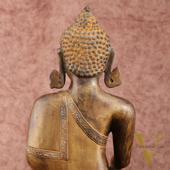 Brass Buddha Bhoomi Sparsha Antique Finish Statue | 14 inch