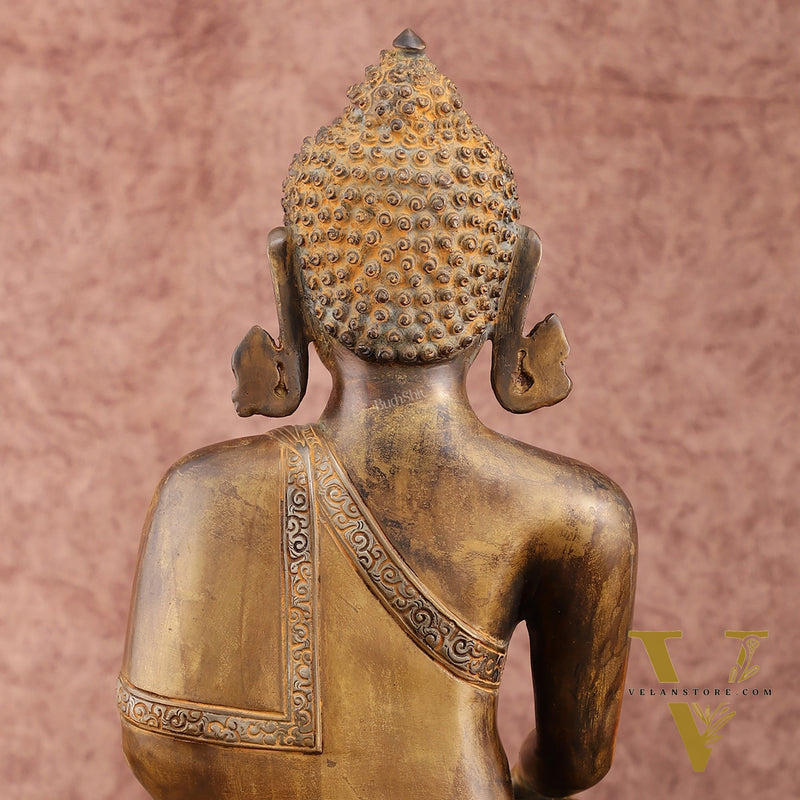 Brass Buddha Bhoomi Sparsha Antique Finish Statue | 14 inch