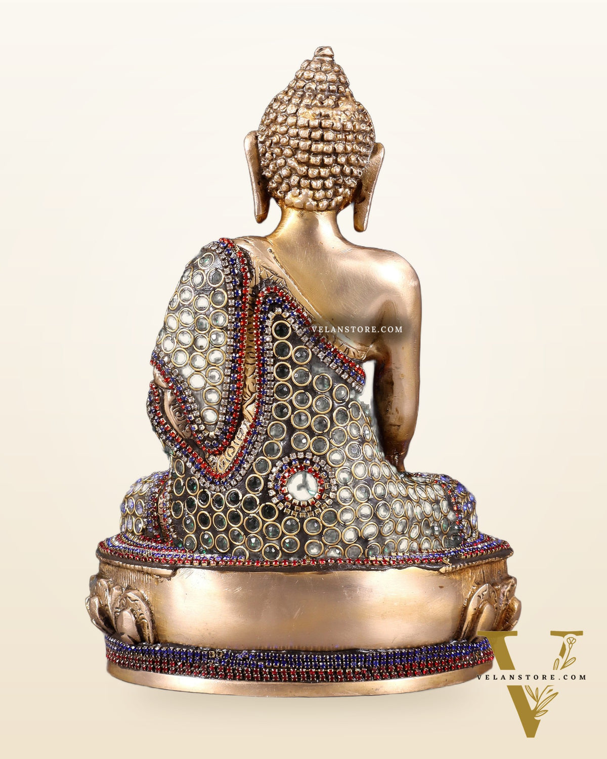 Brass Buddha bhoomisparsha Idol - 9 Inch jewellers meenakari