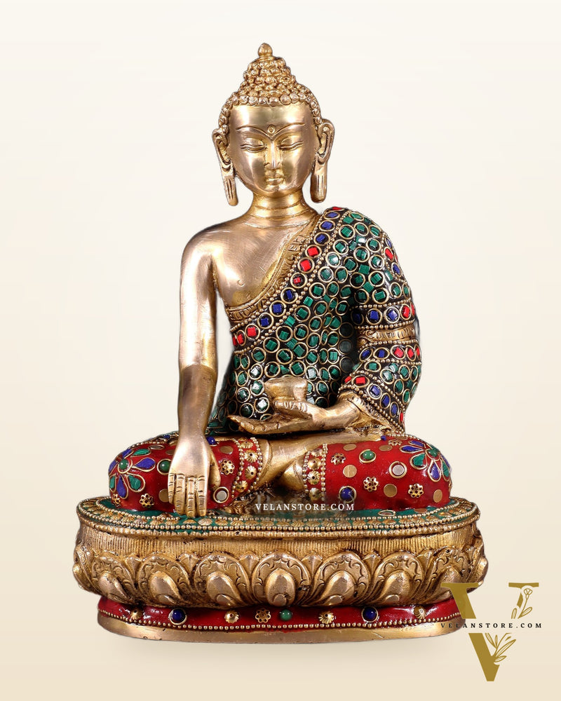 Brass Buddha bhoomisparsha Idol - 9 Inch
