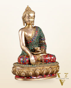 Brass Buddha bhoomisparsha Idol - 9 Inch