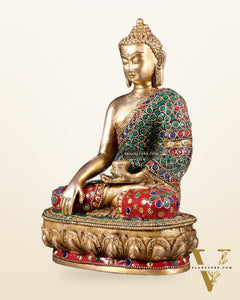 Brass Buddha bhoomisparsha Idol - 9 Inch