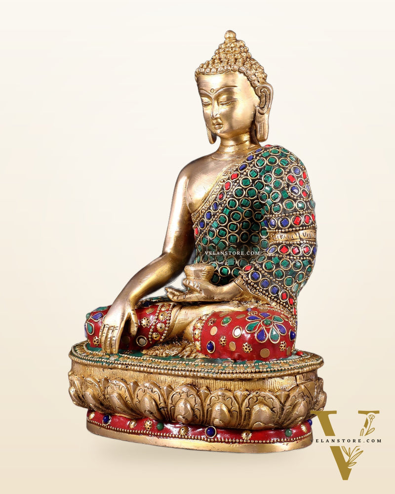 Brass Buddha bhoomisparsha Idol - 9 Inch