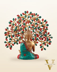 Brass Buddha Blessing Idol & Handcrafted Kalpavriksha Tree