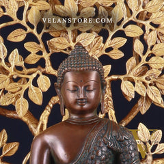 Brass Buddha Blessing Statue & Superfine Kalpavriksha Tree – 29"