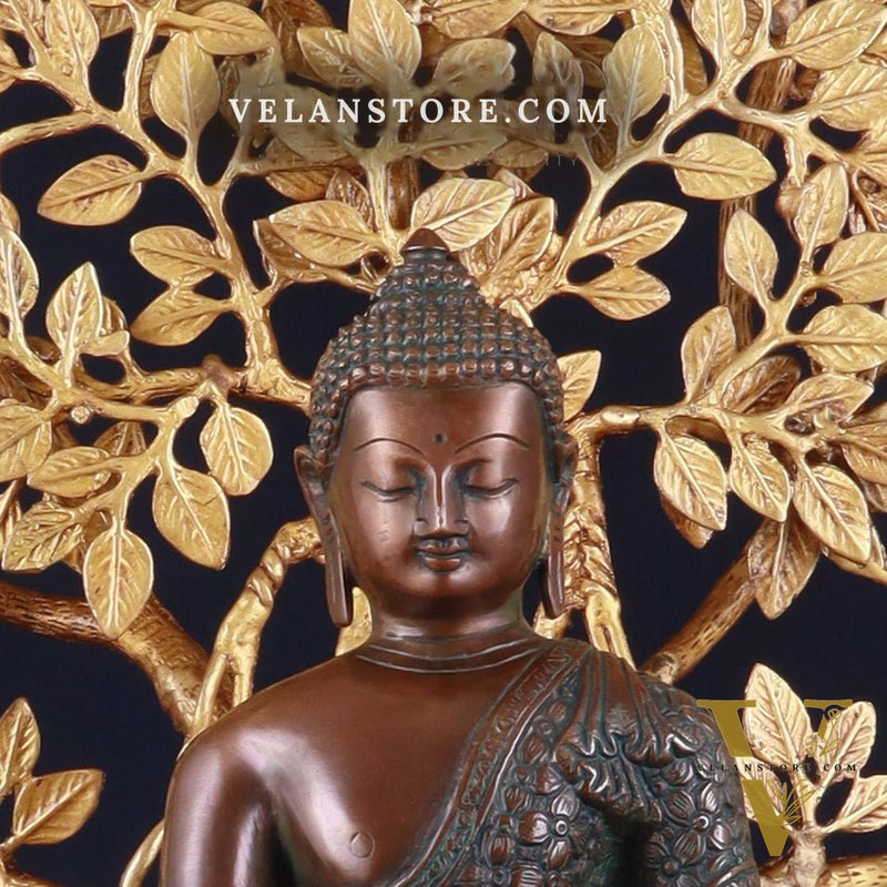 Brass Buddha Blessing Statue & Superfine Kalpavriksha Tree – 29"