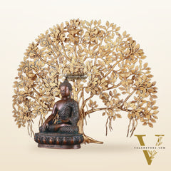 Brass Buddha Blessing Statue & Superfine Kalpavriksha Tree – 29"