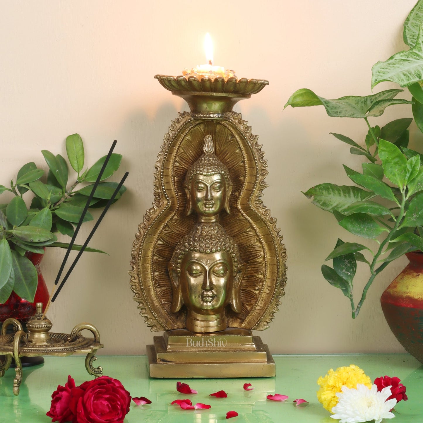 Brass Buddha Candle Stand 12"