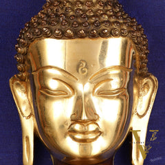 Brass Buddha Face Wall Hanging on Wooden Frame with Premium Fabric - 16.5" x 12"