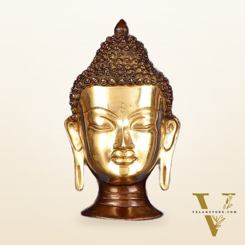 Brass Buddha Face Wall Hanging on Wooden Frame with Premium Fabric - 16.5" x 12"