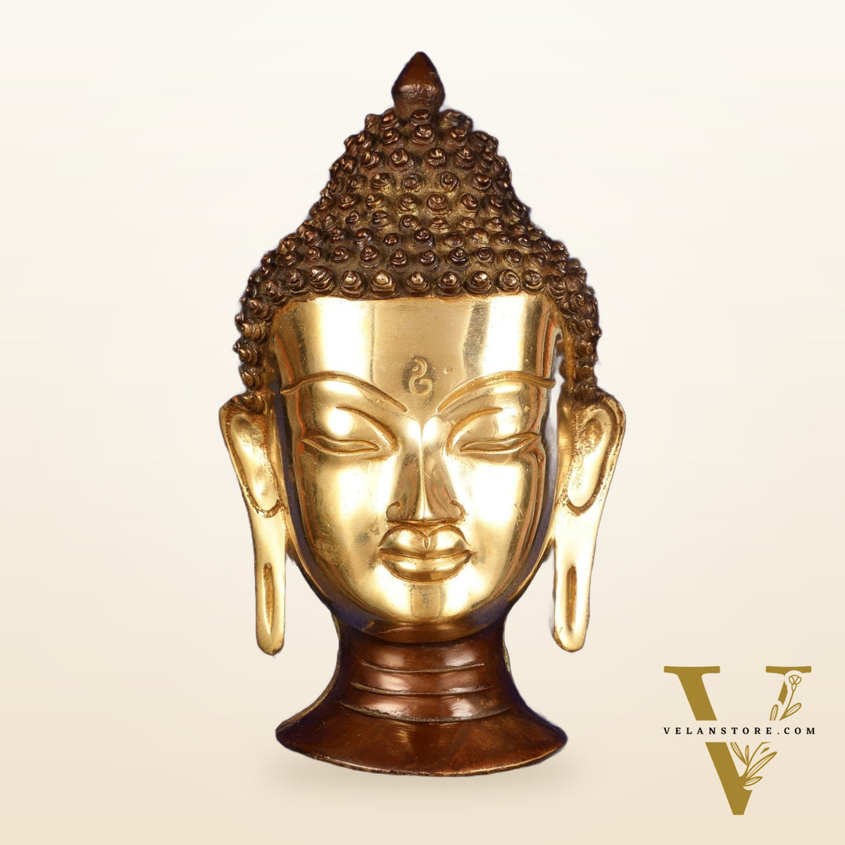 Brass Buddha Face Wall Hanging on Wooden Frame with Premium Fabric - 16.5" x 12"
