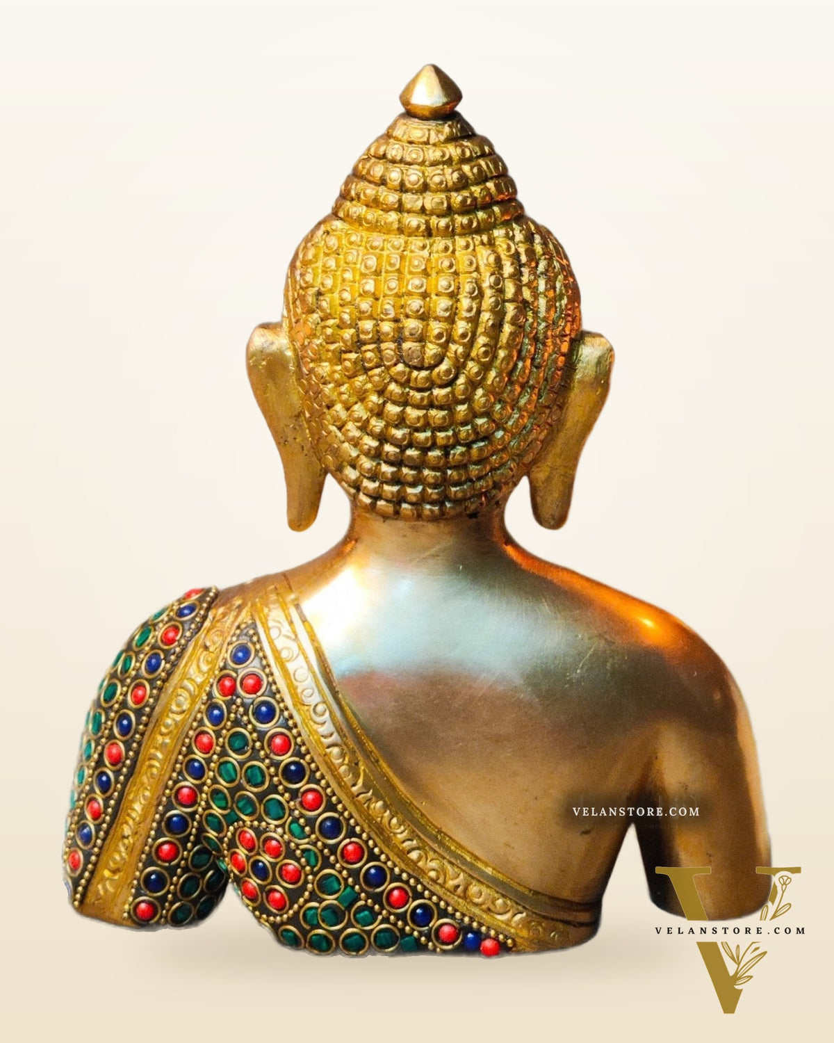 Brass Buddha head buddha Bust with Natural Stones 8 inch